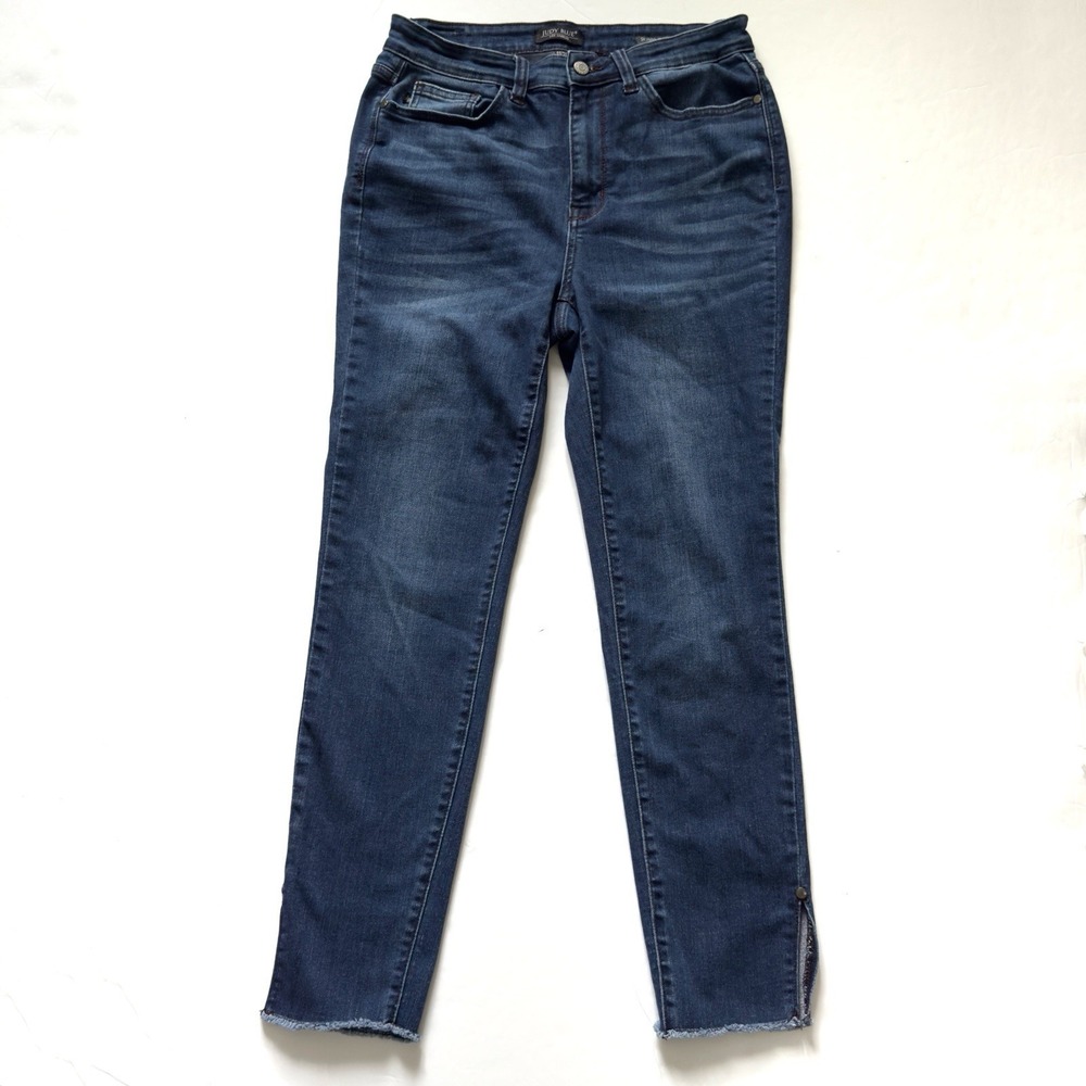 Judy Blue High Rise Skinny Fit Jeans Womens 11 30 Dark Wash Stretch Raw Hem